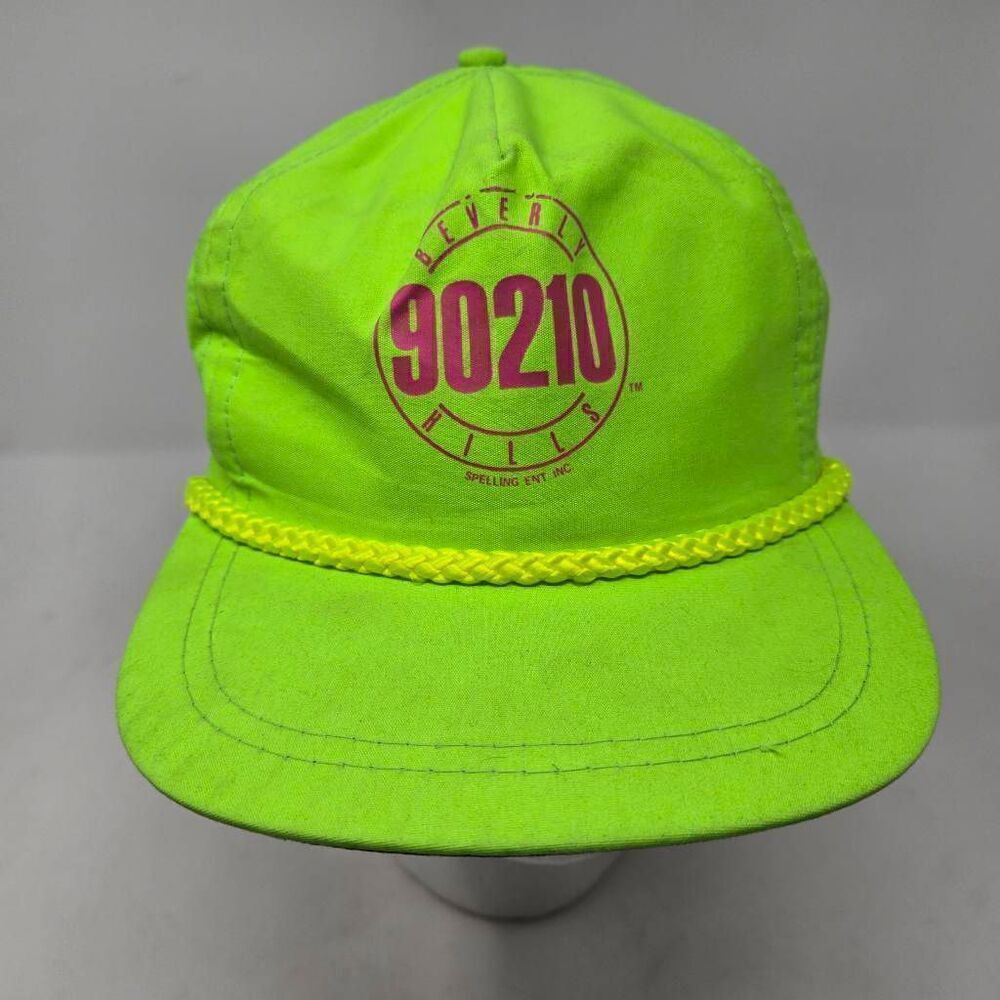 VINTAGE BEVERLY HILLS 90210 NEON GREEN YELLOW 5 PANEL ROPE HAT CAP STRAPBACK